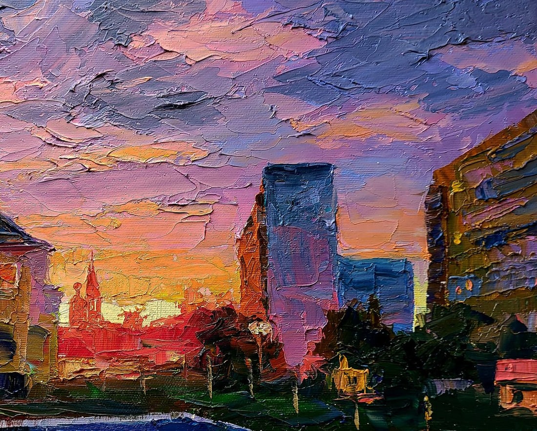 Oil painting City orange sunset Boris Serdyuk - 5