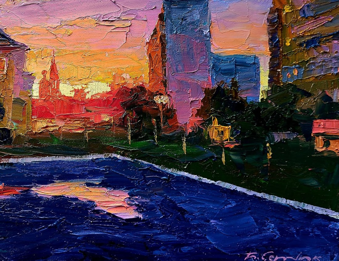 Oil painting City orange sunset Boris Serdyuk - 7