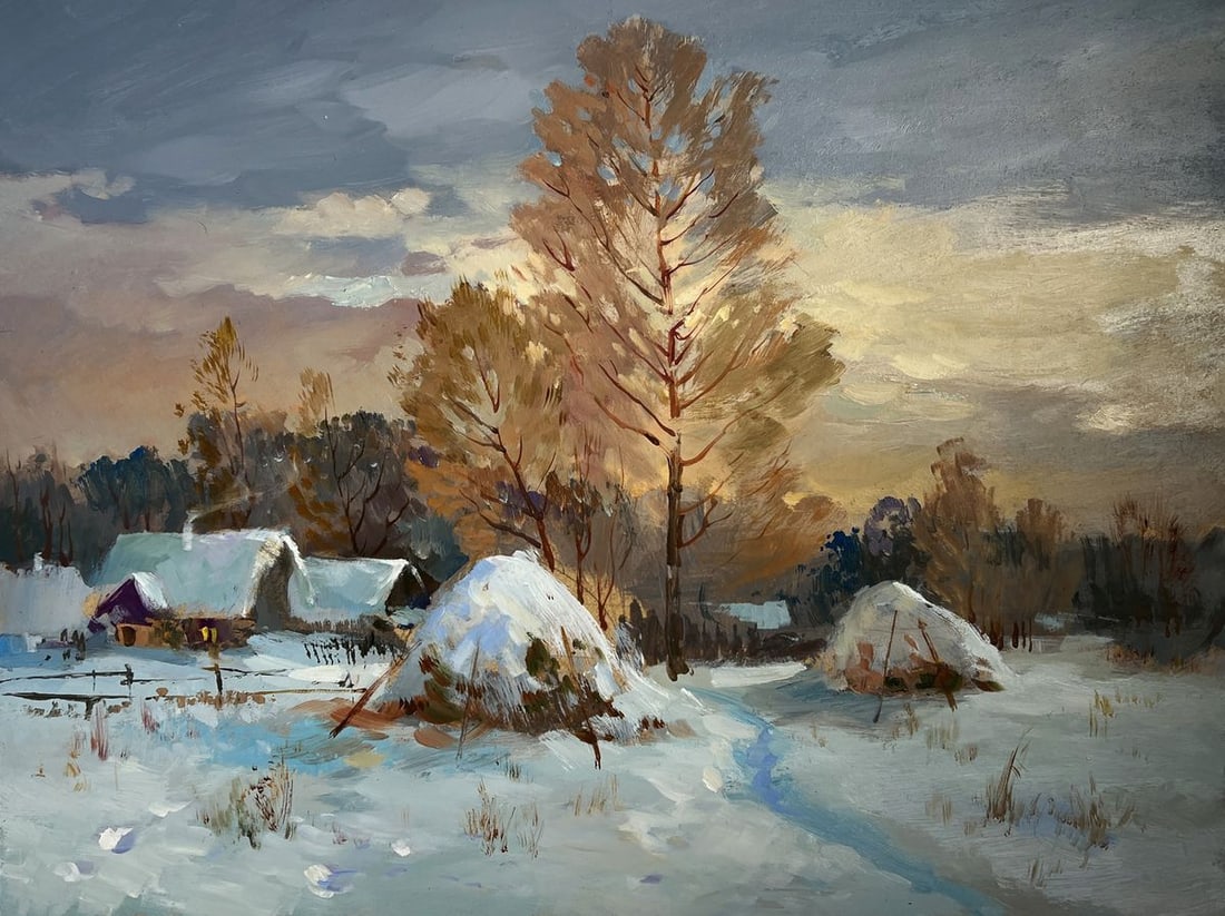 Oil painting Snow and sunset lights Yuriy Suprunchuk - 3