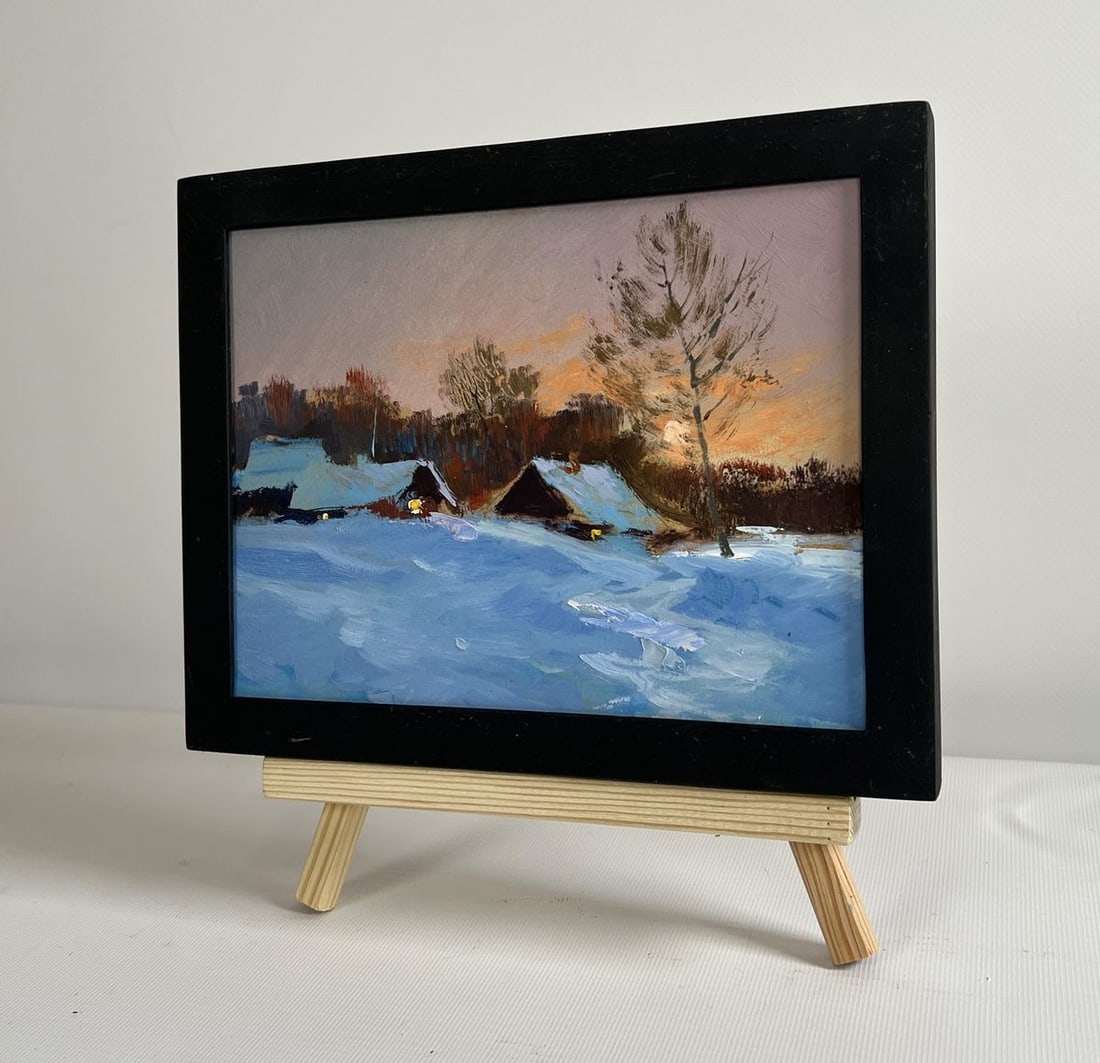 Oil painting A quiet evening in the snowy glow Yuriy Suprunchuk - 2