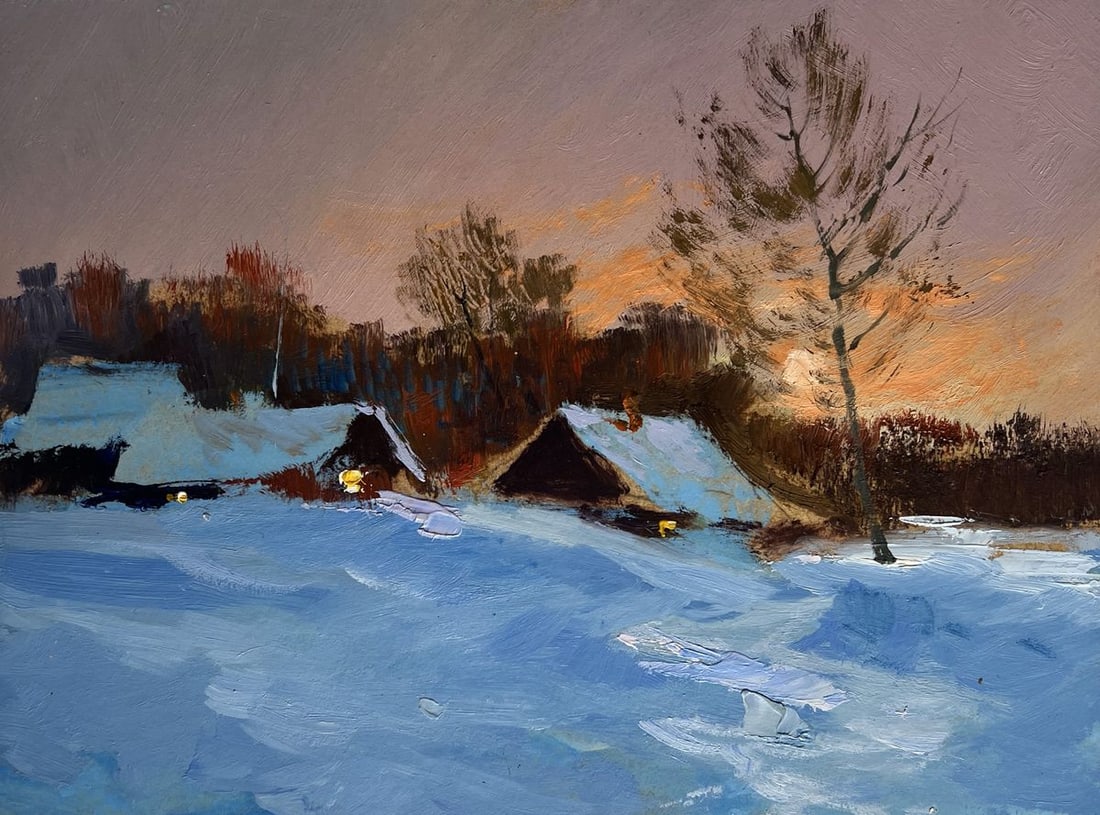 Oil painting A quiet evening in the snowy glow Yuriy Suprunchuk - 3