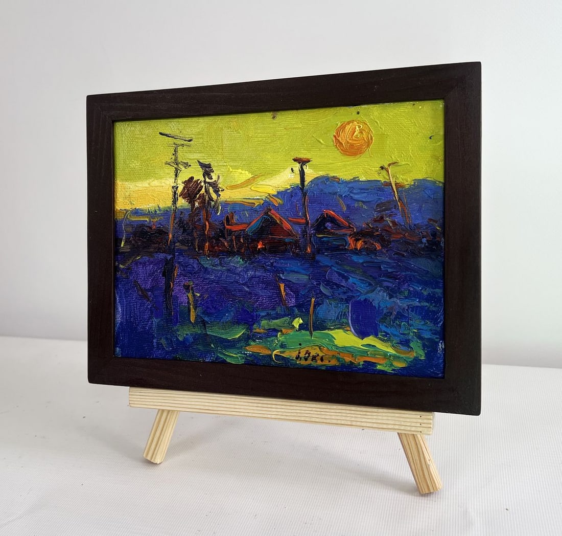Oil painting Yellow sunset over the village Oksana Kalenyuk - 2