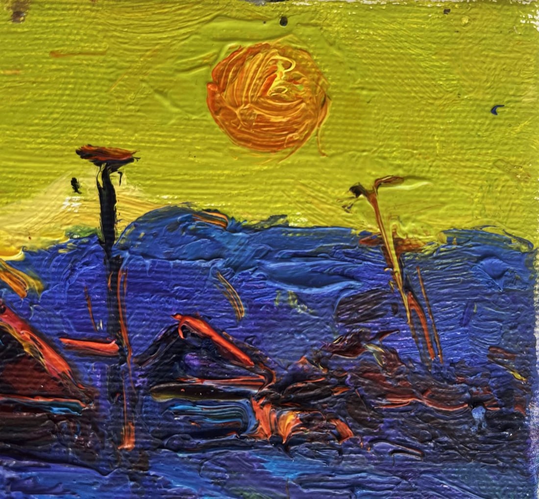 Oil painting Yellow sunset over the village Oksana Kalenyuk - 5