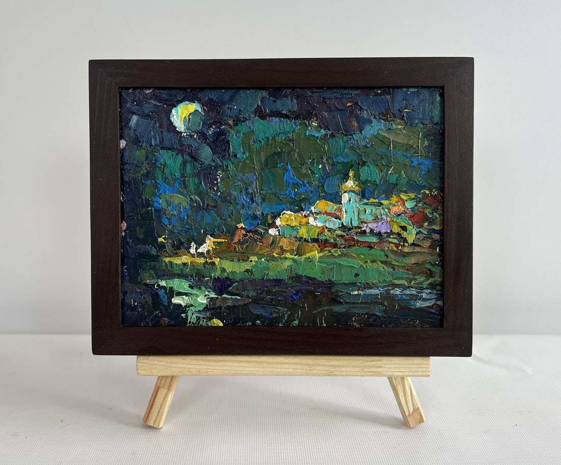 Oil painting The moonlit night illuminates Oksana Kalenyuk: Title: Oil painting The moonlit night illuminates Oksana Kalenyuk Description: NoAAA4486 The painting "The Moonlit Night Illuminates" captures the ethereal and mysterious beauty of a nocturnal landsca