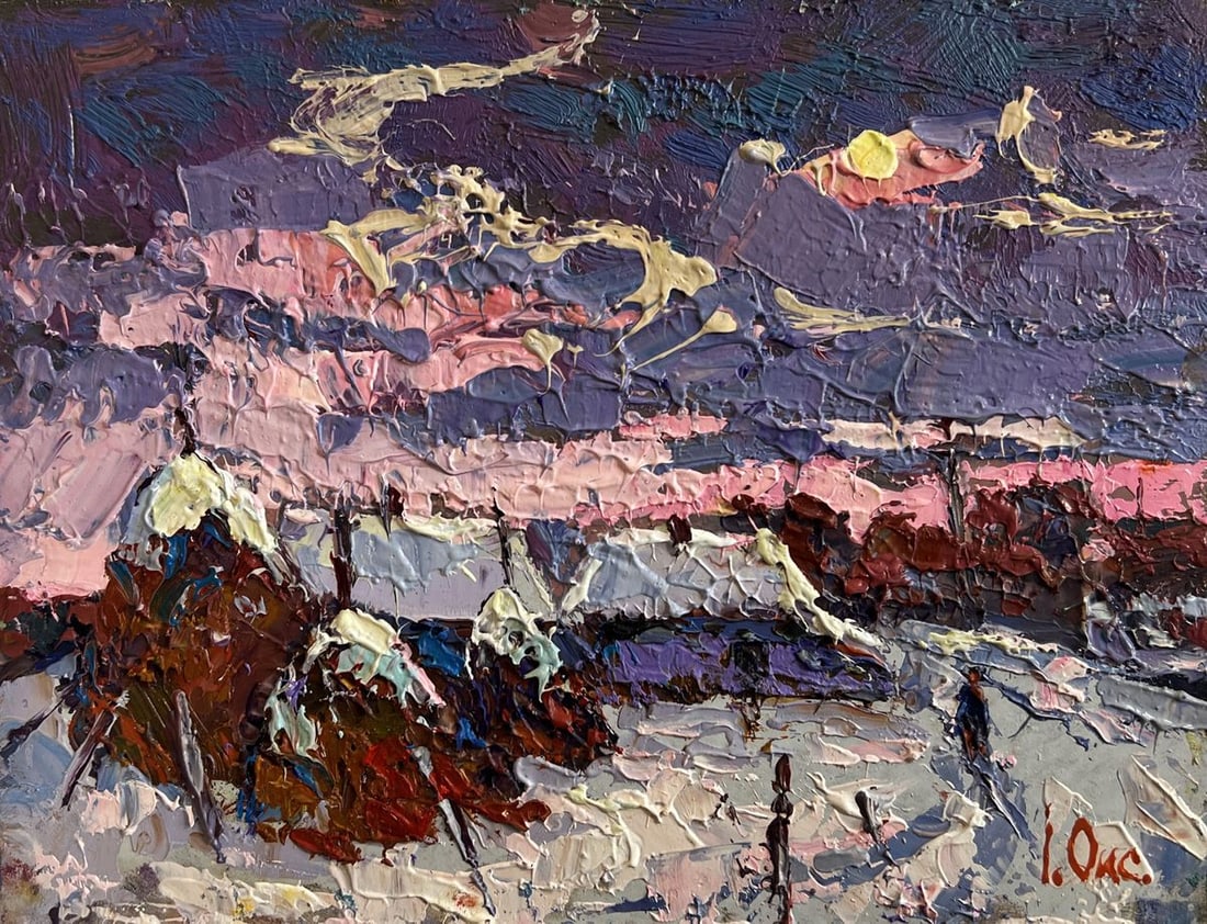 Oil painting Pink winter evening Oksana Kalenyuk - 3