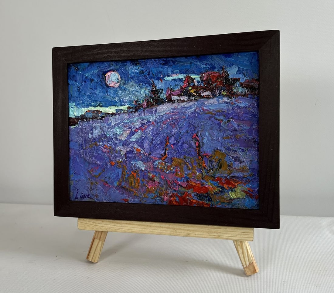 Oil painting Moonlit night in the field Oksana Kalenyuk - 2