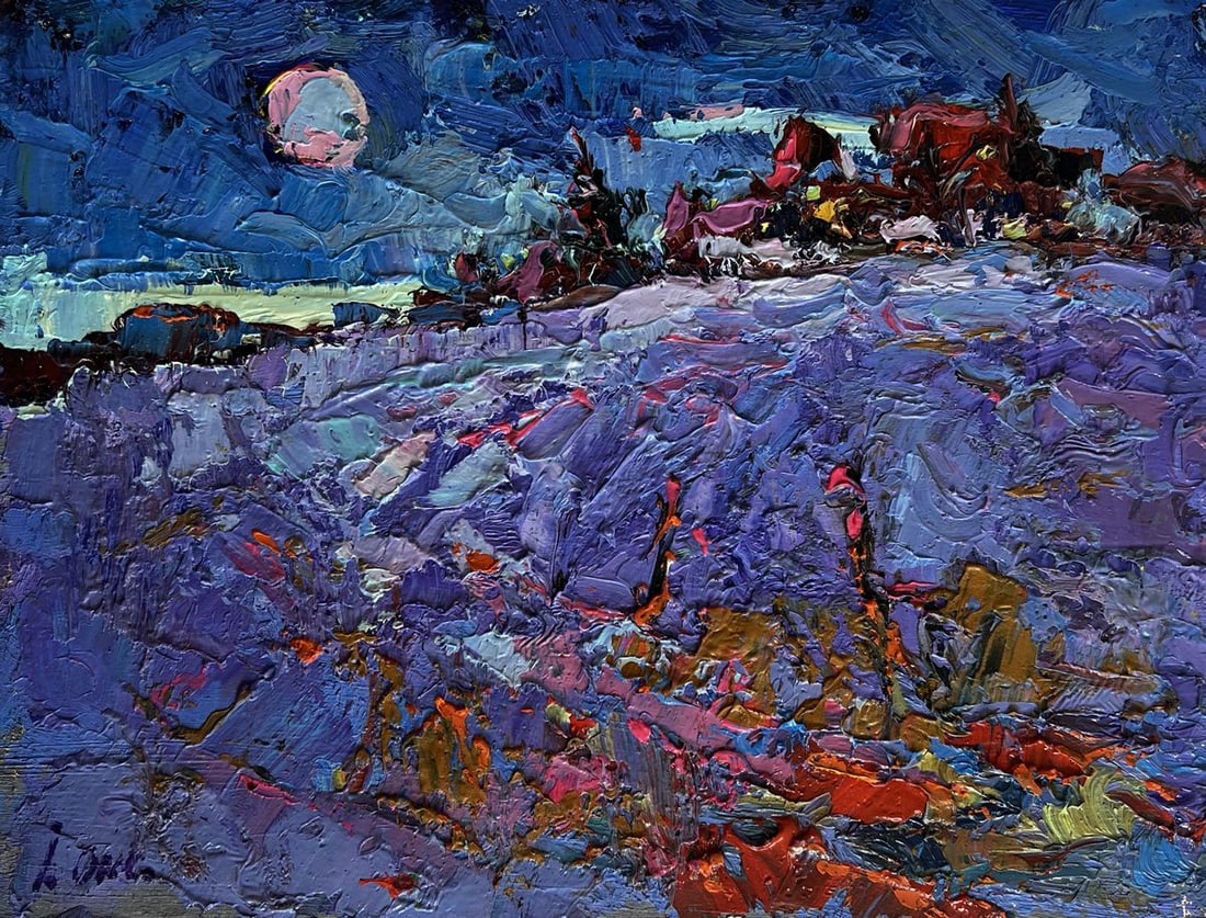 Oil painting Moonlit night in the field Oksana Kalenyuk - 3