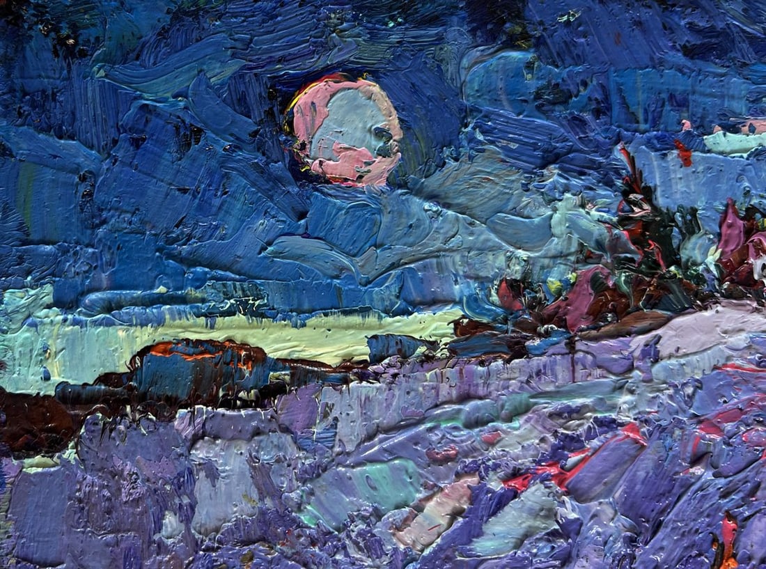 Oil painting Moonlit night in the field Oksana Kalenyuk - 6