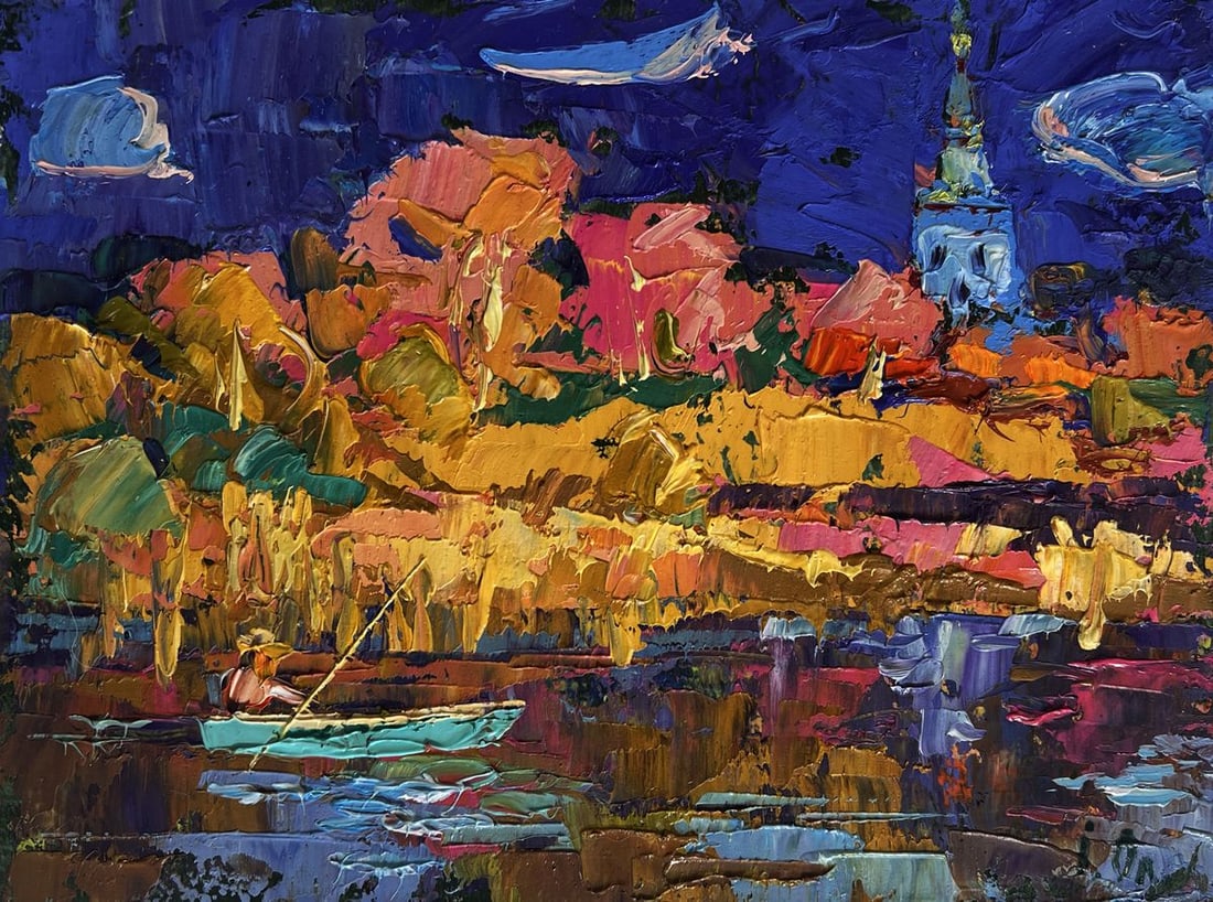 Oil painting Autumn evening by the river Alex Kalenyuk - 3