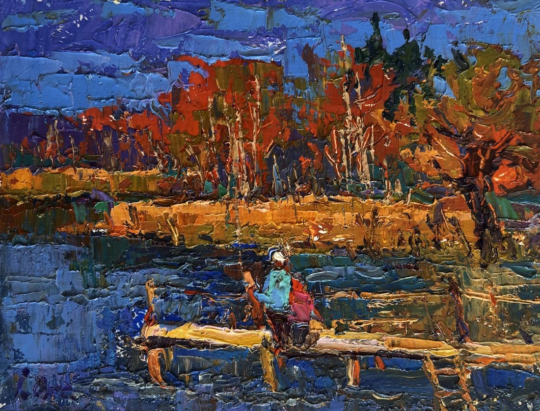 Oil painting Autumn mood near the river Oksana Kalenyuk - 3