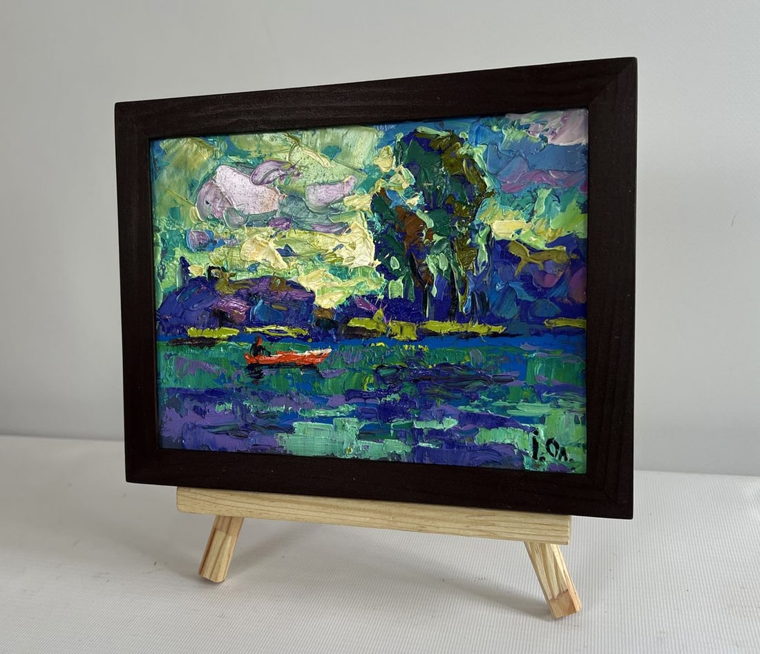 Oil painting River and yellow sunset Alex Kalenyuk - 2