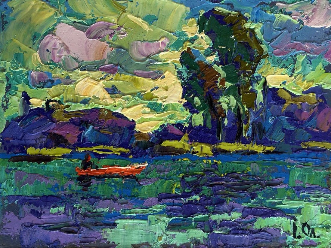 Oil painting River and yellow sunset Alex Kalenyuk - 3