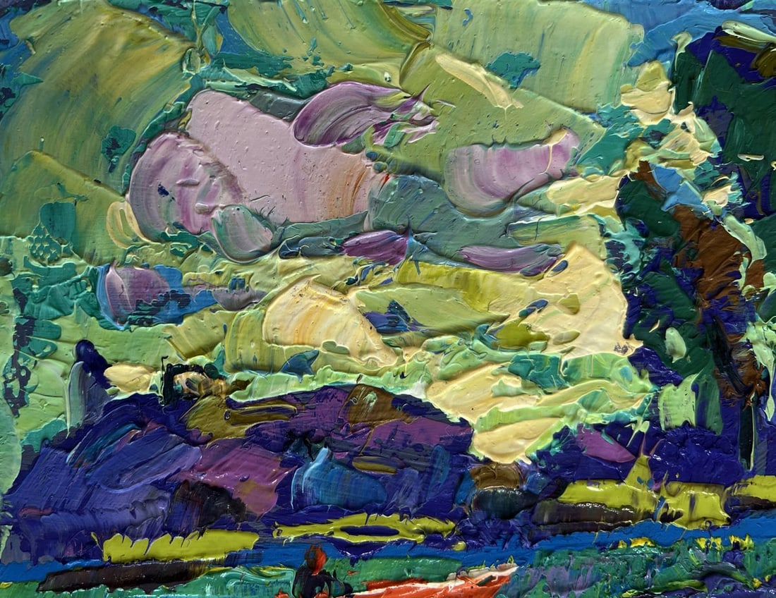 Oil painting River and yellow sunset Alex Kalenyuk - 5