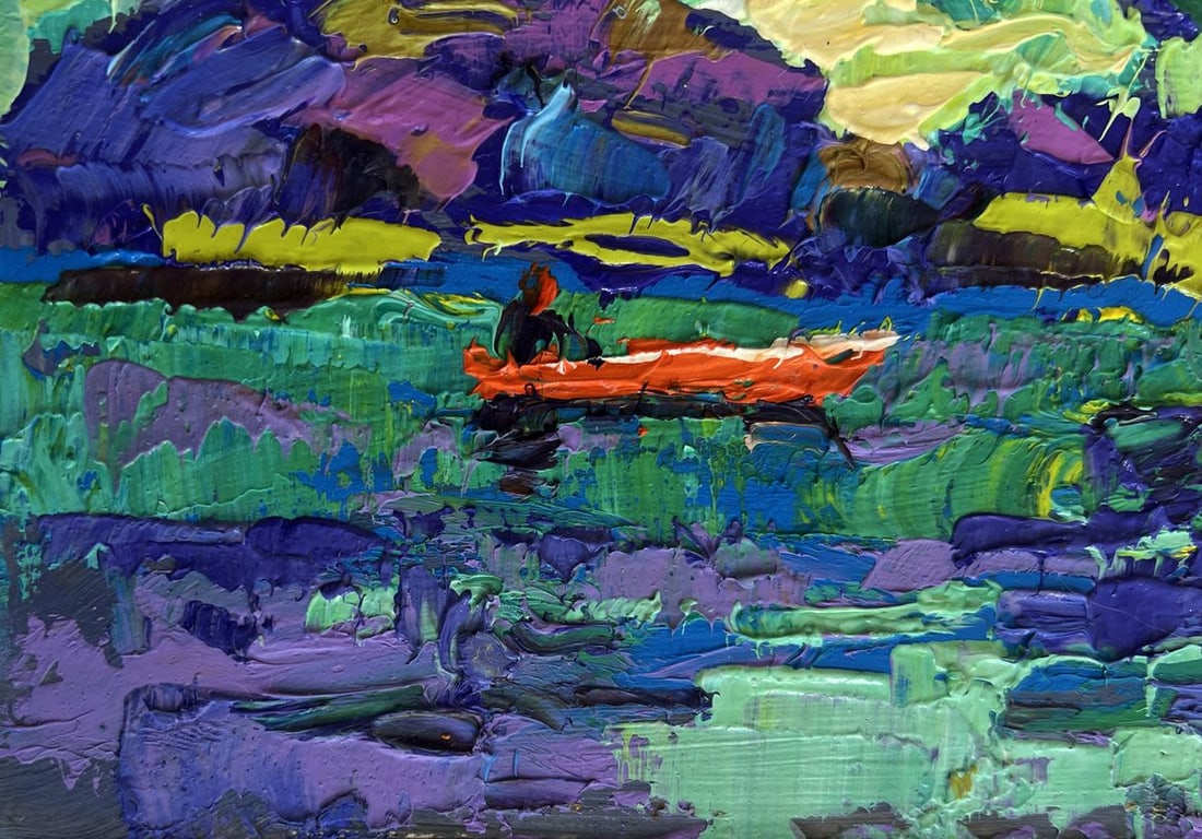 Oil painting River and yellow sunset Alex Kalenyuk - 6