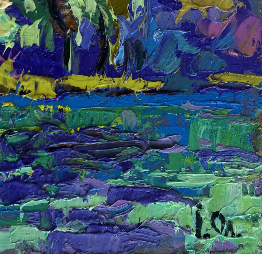 Oil painting River and yellow sunset Alex Kalenyuk - 7