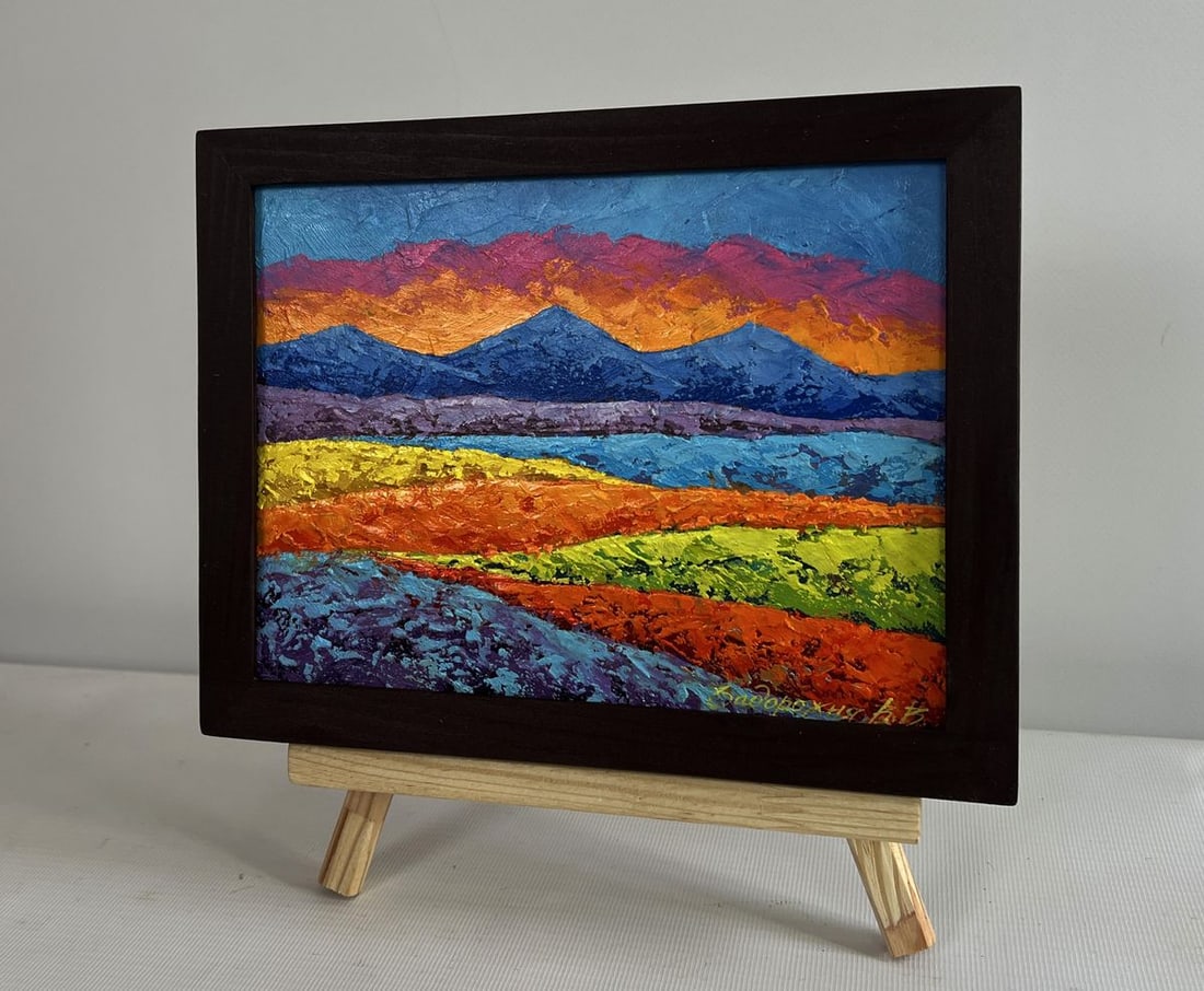 Oil painting Orange sunset behind the mountains V. Zadorozhnya - 2