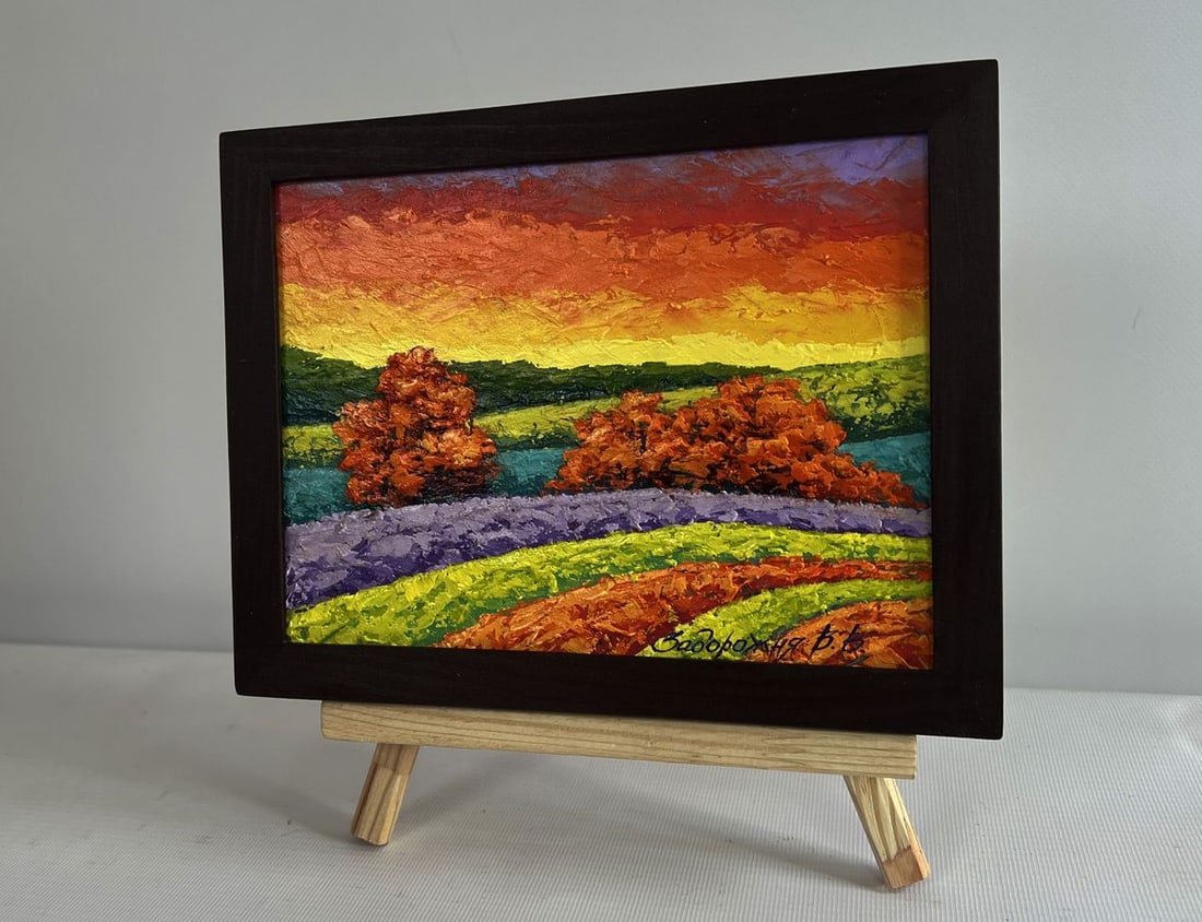 Oil painting Autumn sunset in the field V. Zadorozhnya - 2