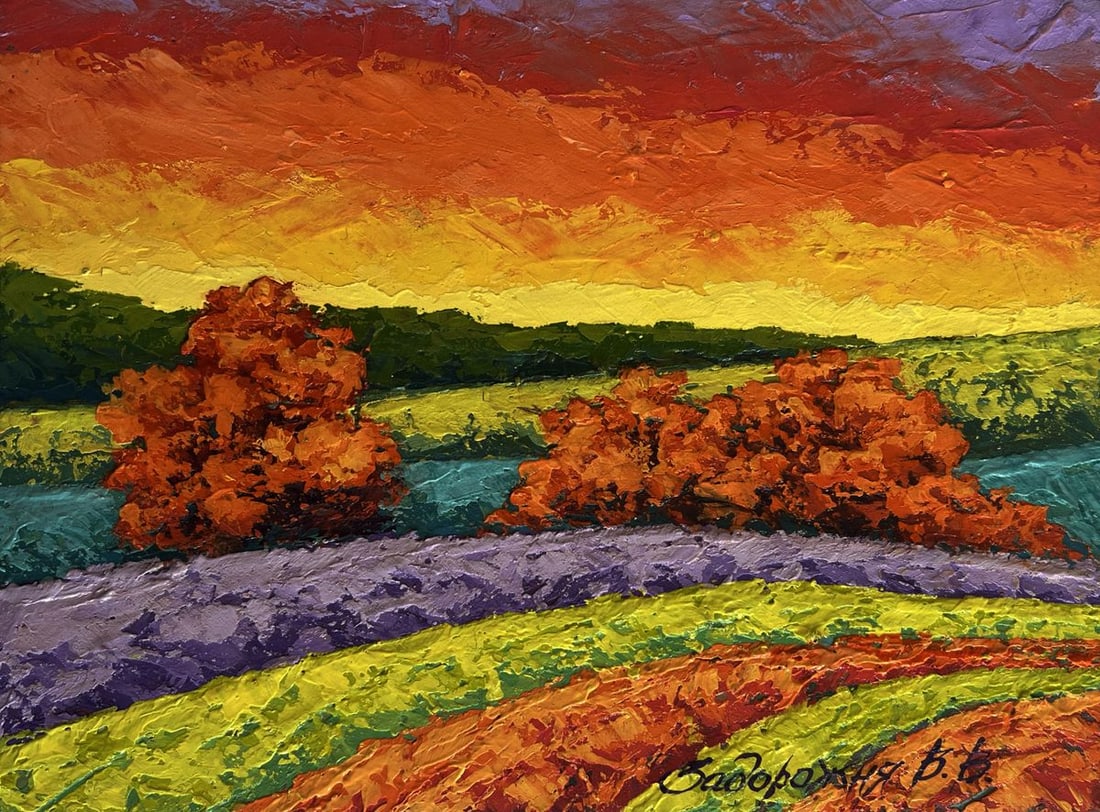 Oil painting Autumn sunset in the field V. Zadorozhnya - 3