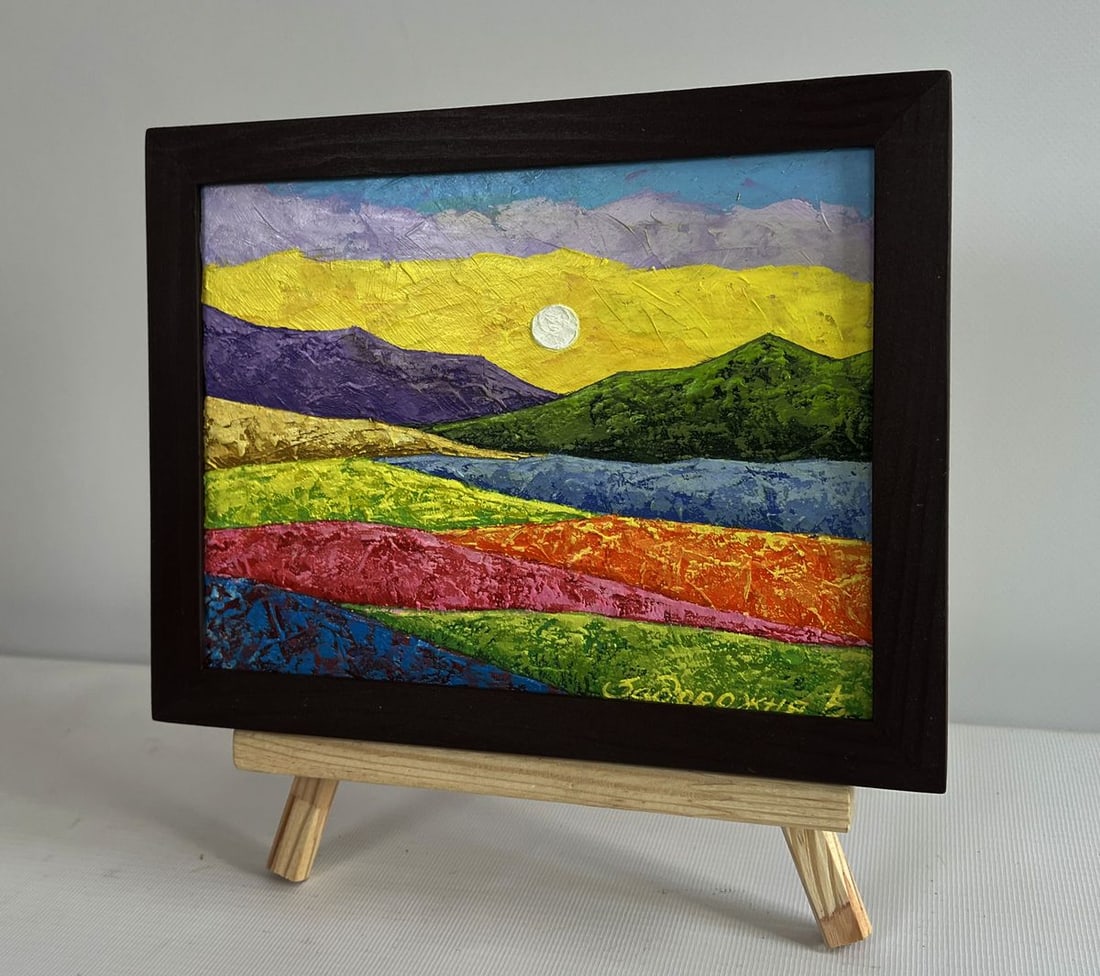 Oil painting The sun is behind the mountains V. Zadorozhnya - 2