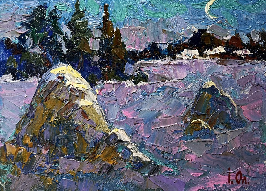 Oil painting The field was covered with snow Alex Kalenyuk - 3