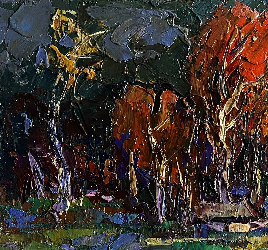 Oil painting Moon in the sky over the village Oksana Kalenyuk - 7