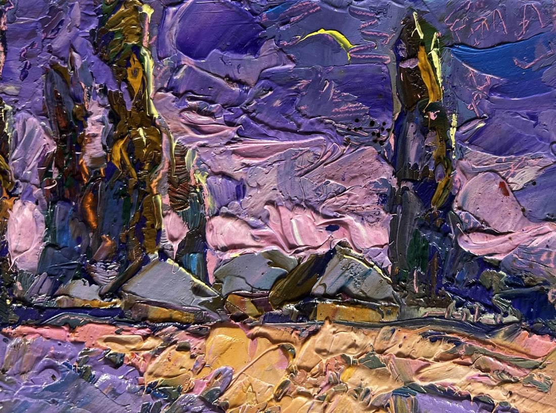 Oil painting Pink sunset on a cold day Alex Kalenyuk - 4