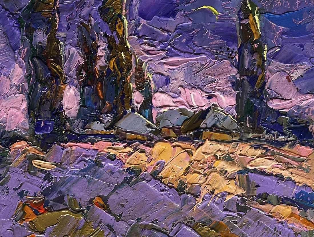 Oil painting Pink sunset on a cold day Alex Kalenyuk - 8