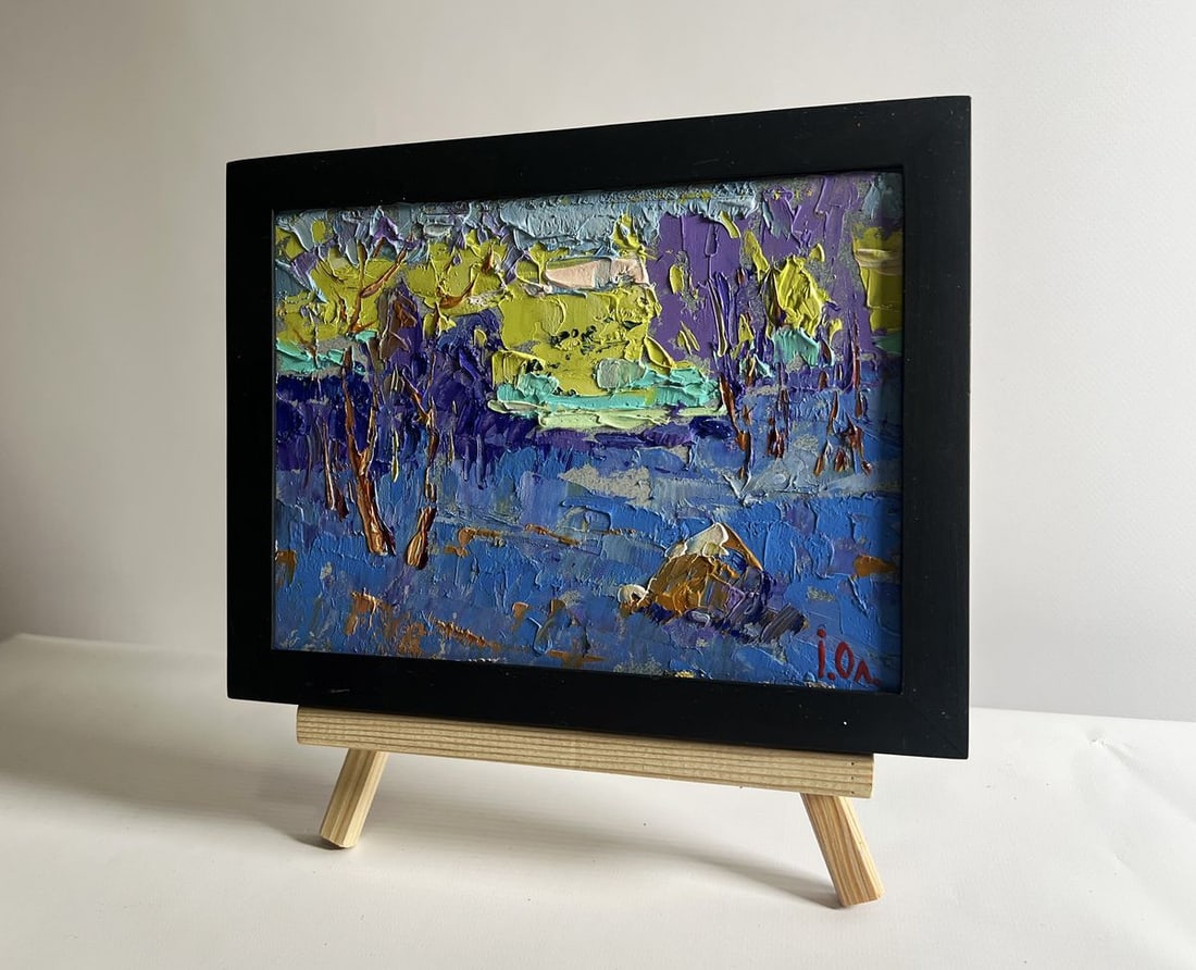 Oil painting Winter evening with sunset Alex Kalenyuk - 2