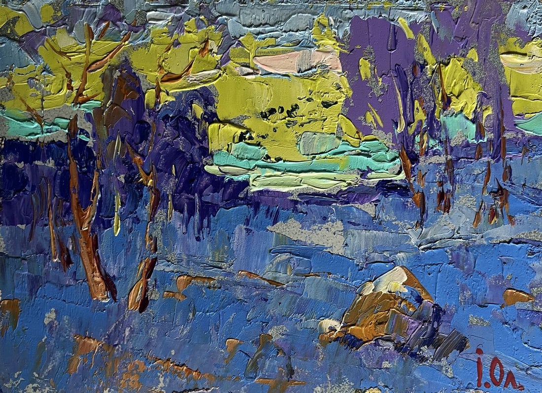 Oil painting Winter evening with sunset Alex Kalenyuk - 3