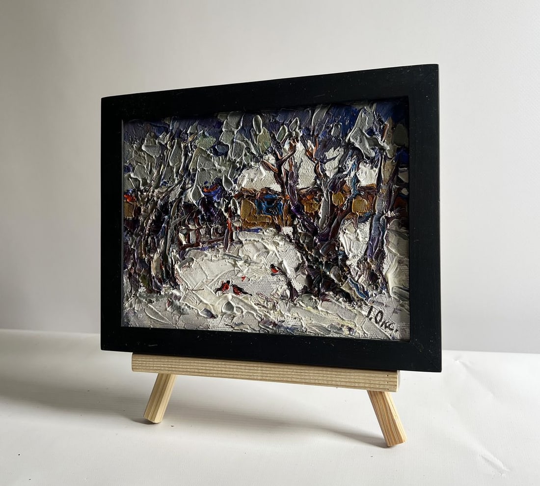 Oil painting Bullfinch in the yard Oksana Kalenyuk - 2