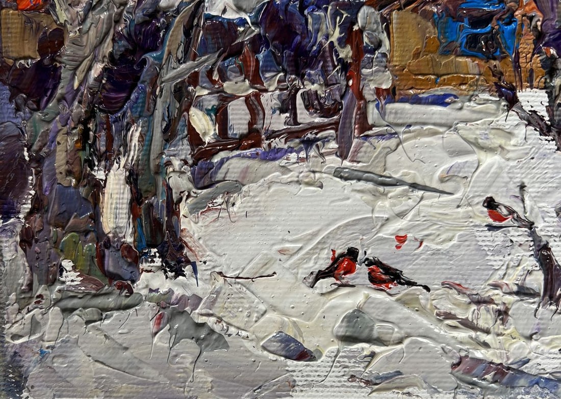 Oil painting Bullfinch in the yard Oksana Kalenyuk - 6