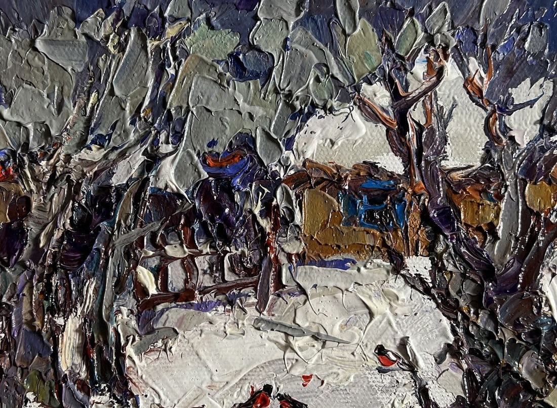 Oil painting Bullfinch in the yard Oksana Kalenyuk - 7