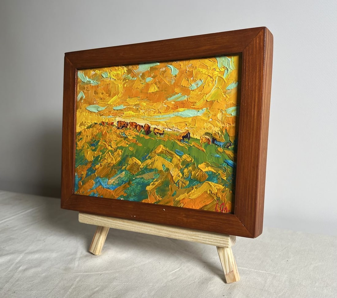 Oil painting Yellow sunset in the field Alex Kalenyuk - 2