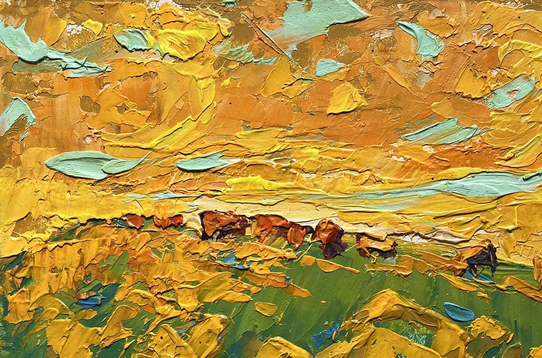 Oil painting Yellow sunset in the field Alex Kalenyuk - 7