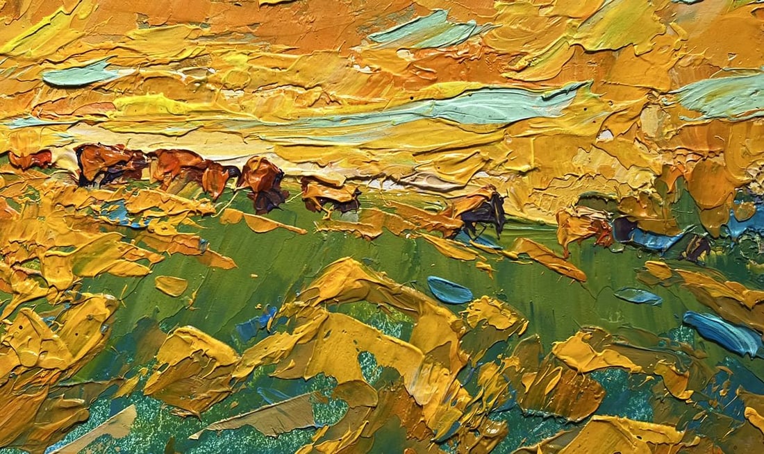 Oil painting Yellow sunset in the field Alex Kalenyuk - 8