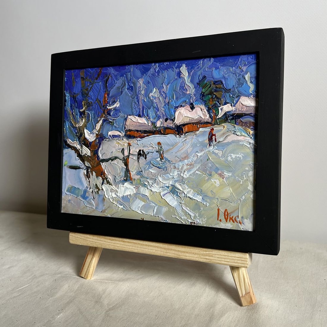Oil painting Snowy streets of the village Oksana Kalenyuk - 2