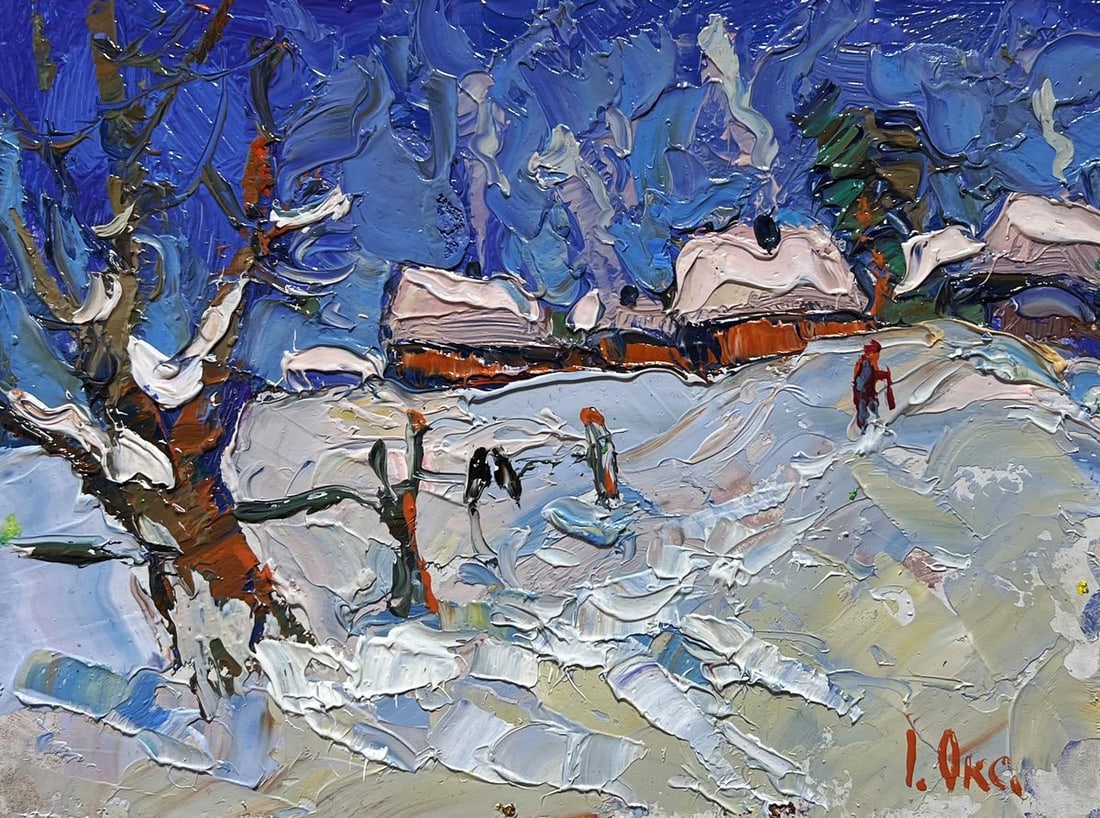 Oil painting Snowy streets of the village Oksana Kalenyuk - 3
