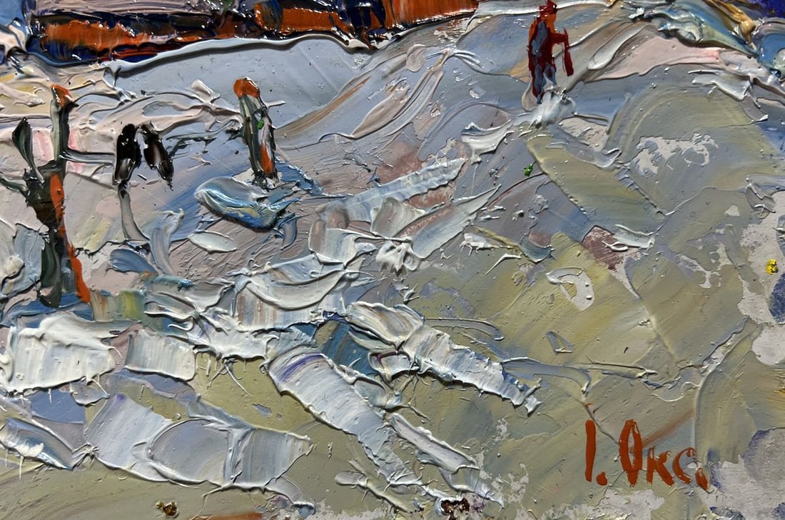 Oil painting Snowy streets of the village Oksana Kalenyuk - 9