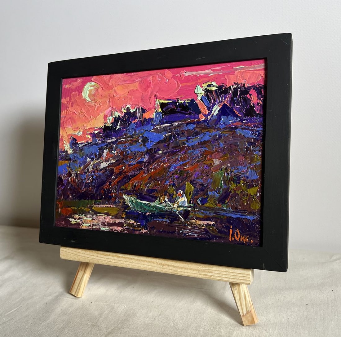 Oil painting Crimson evening by the river Oksana Kalenyuk - 2