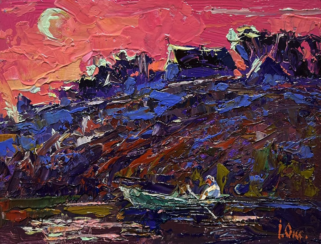 Oil painting Crimson evening by the river Oksana Kalenyuk - 3