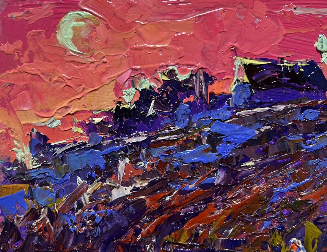 Oil painting Crimson evening by the river Oksana Kalenyuk - 4