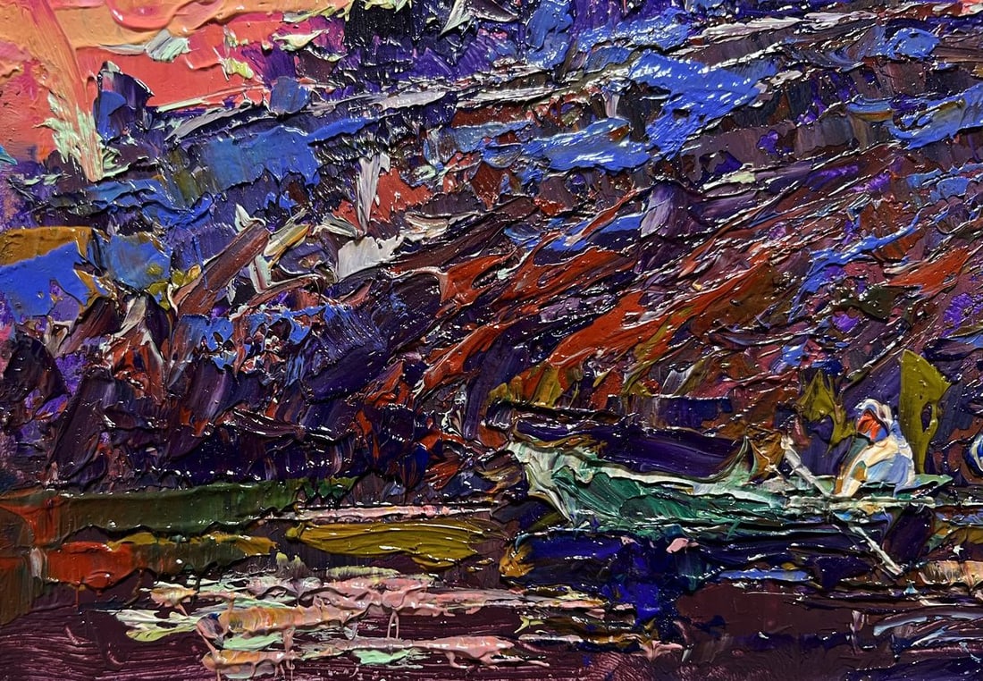 Oil painting Crimson evening by the river Oksana Kalenyuk - 5