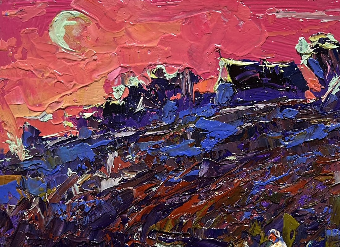 Oil painting Crimson evening by the river Oksana Kalenyuk - 7