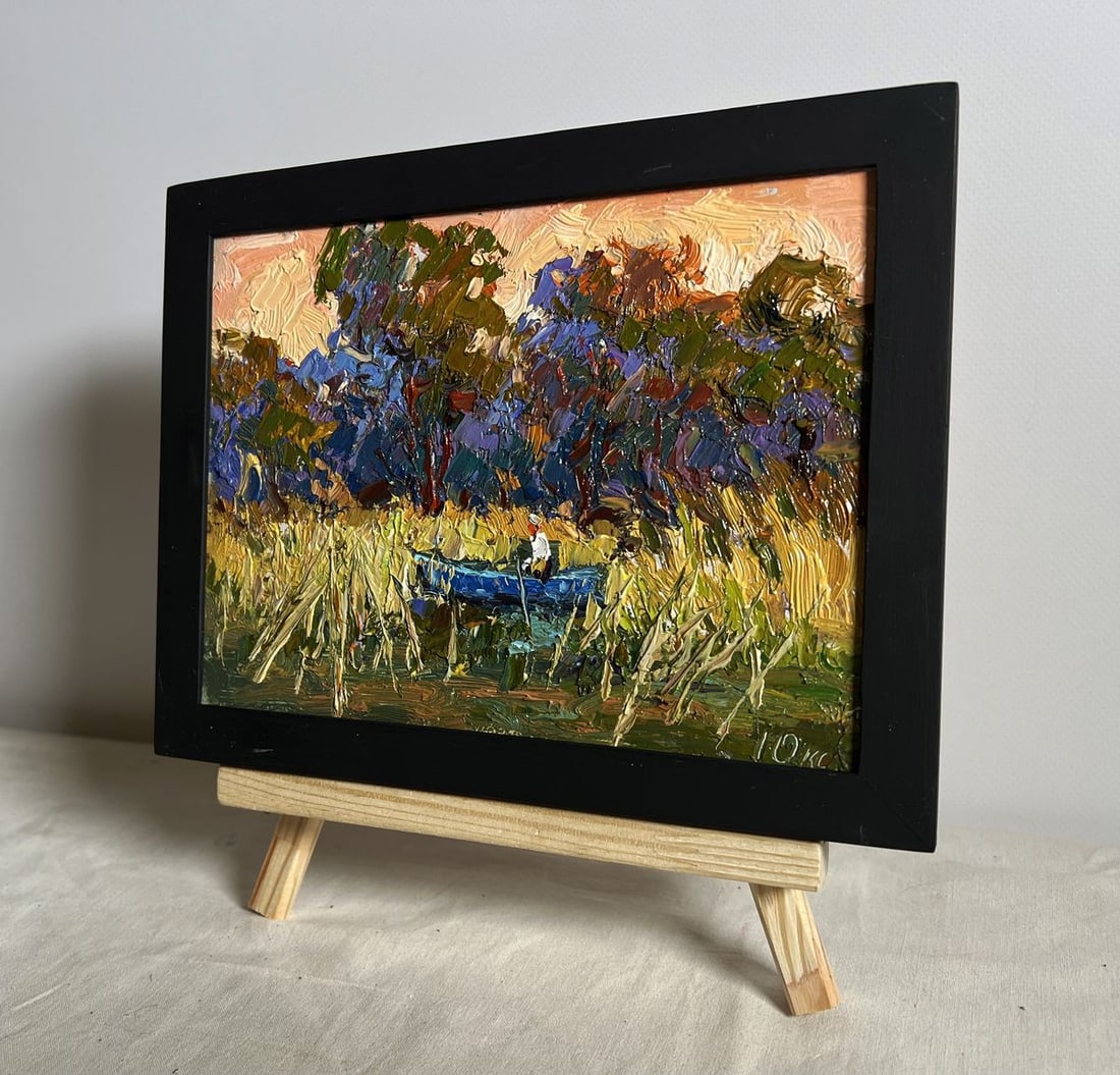 Oil painting On a boat among the reeds Oksana Kalenyuk - 2