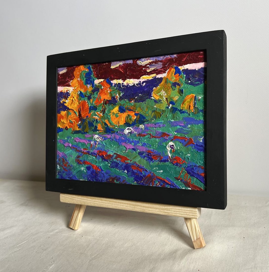 Oil painting Crimson evening in the field Alex Kalenyuk - 2