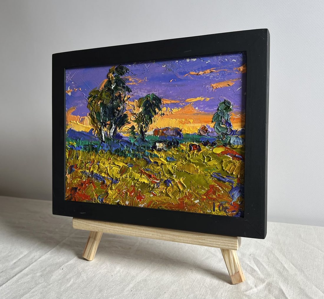 Oil painting The day passes with a yellow sunset Alex Kalenyuk - 2