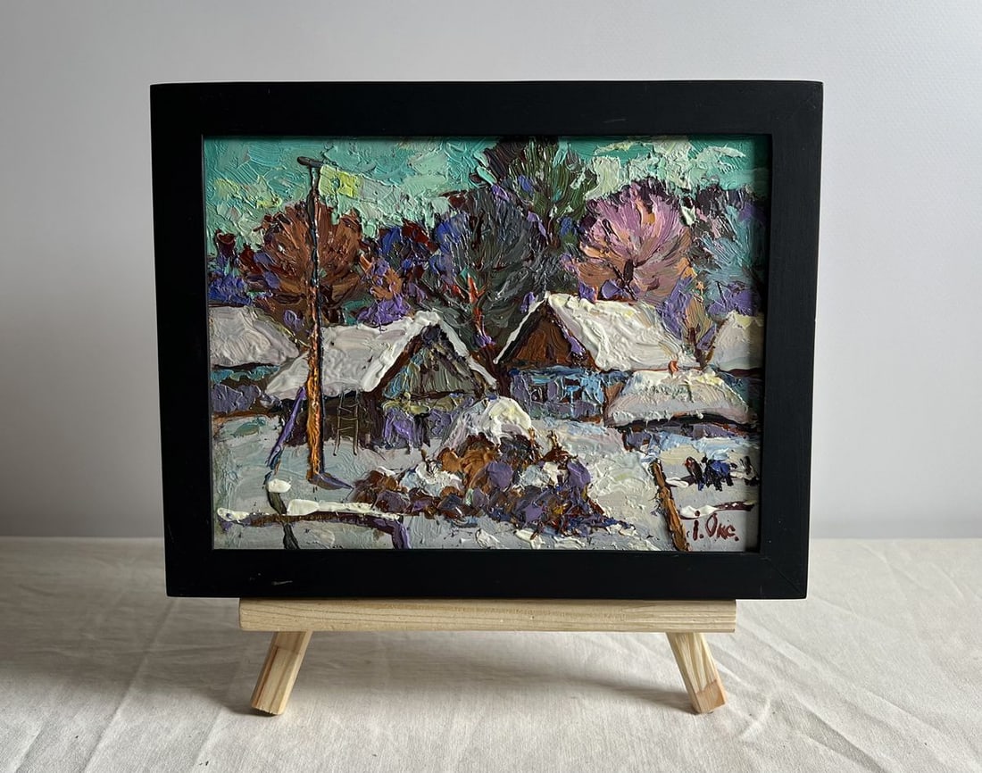 Oil painting The yard is covered in snow Oksana Kalenyuk: Title: Oil painting The yard is covered in snow Oksana Kalenyuk Description: NoAAA3989 The painting "The Yard is Covered in Snow" is a charming and atmospheric winter scene that captures the beauty an