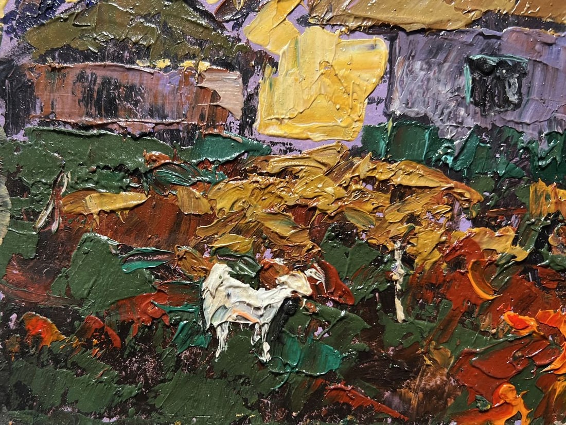 Oil painting Yellow sunset behind houses Alex Kalenyuk - 5