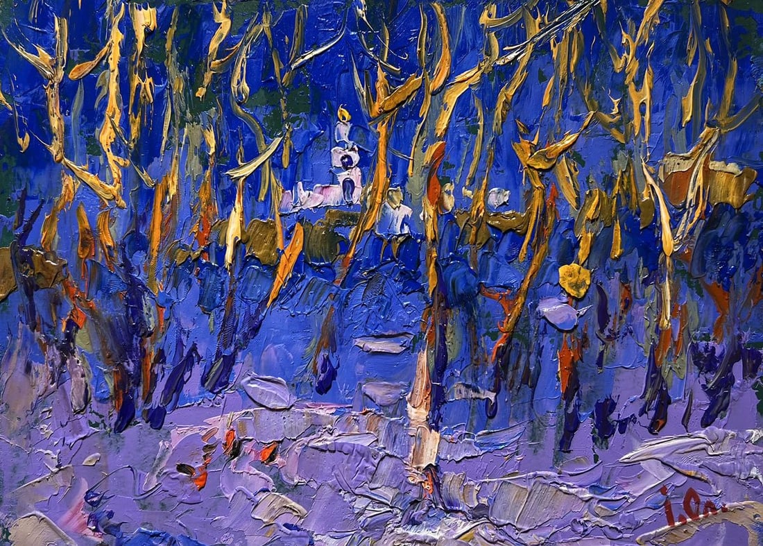 Oil painting Frosty evening in the forest Alex Kalenyuk - 3