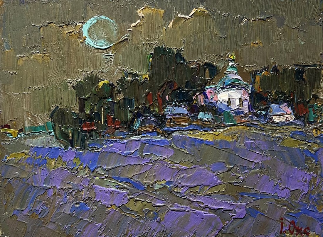 Oil painting Moonlit night in the village Oksana Kalenyuk - 3
